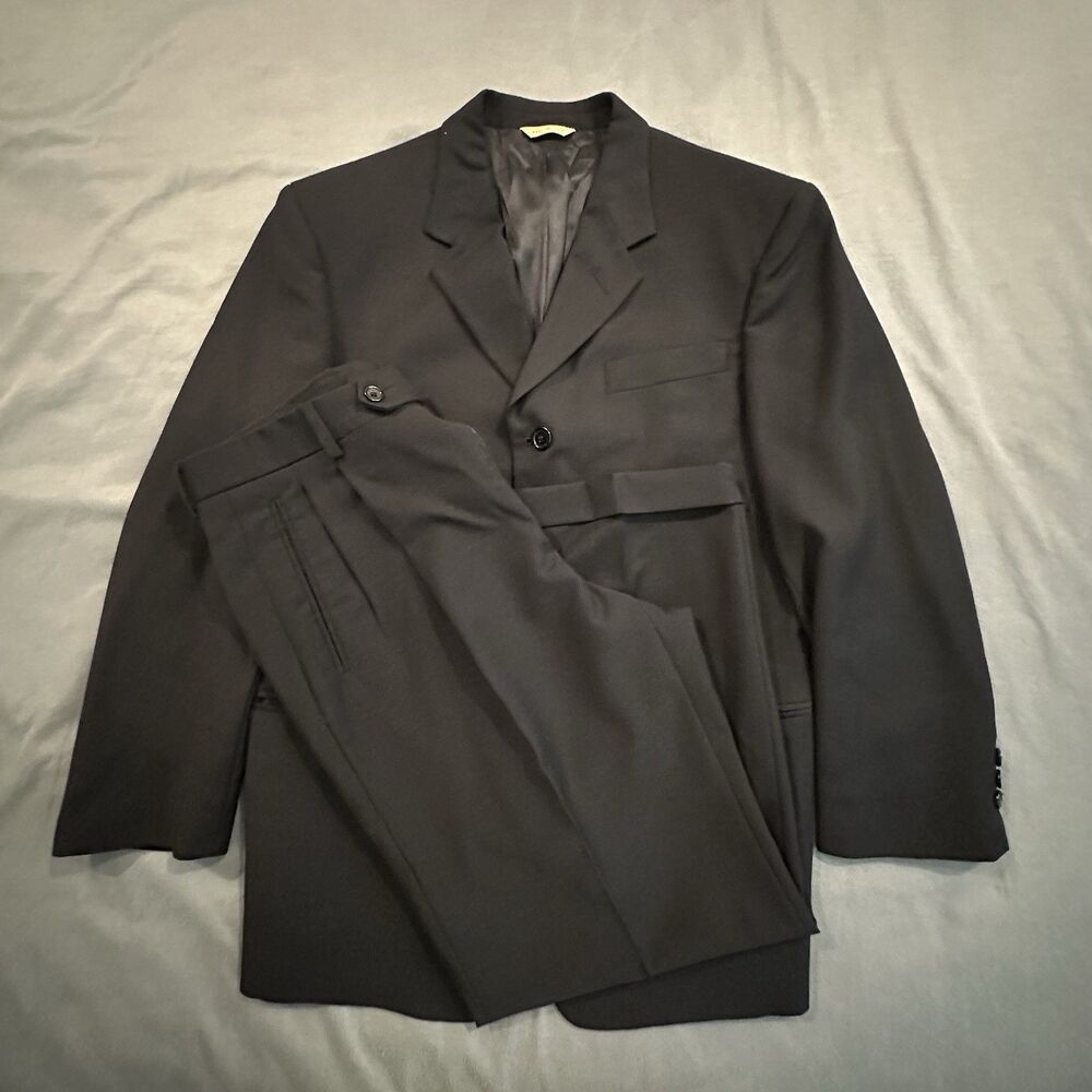 Donna Karan Blazer Mens 43 100% Wool Suit Jacket Set Pleated Pants Made in Italy